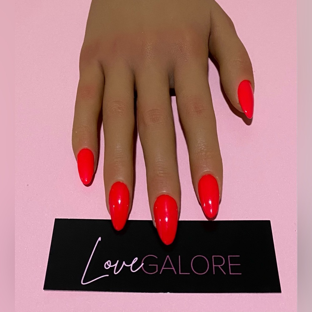 Handcrafted Press on Nails Red Glow in dark Medium Almond - Love Galore